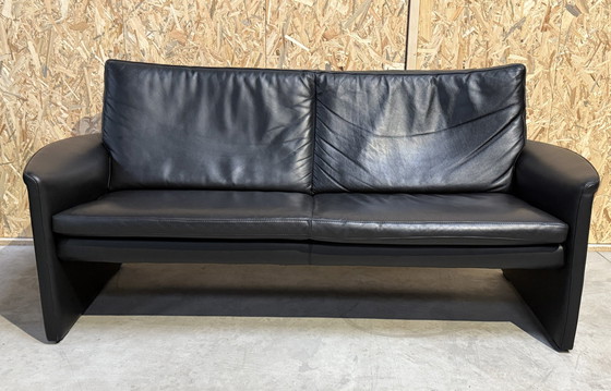 Image 1 of Vintage Leolux By Antipode Black Leather Sofa With Armchair