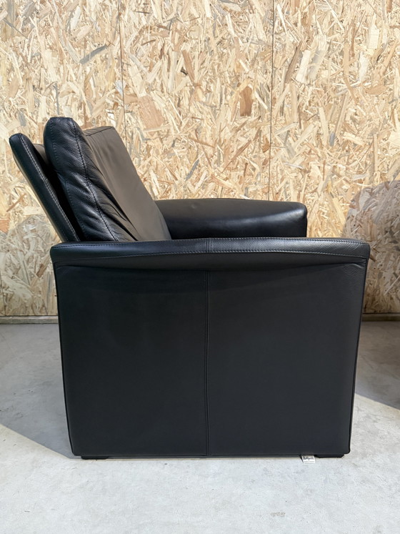 Image 1 of Vintage Leolux By Antipode Black Leather Sofa With Armchair