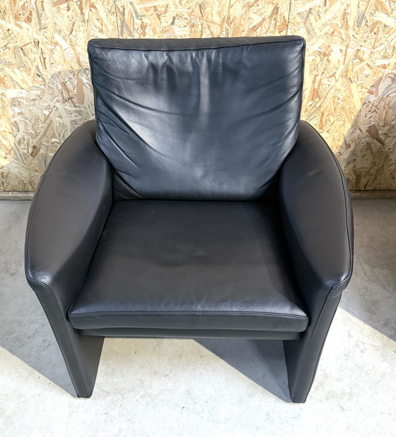 Image 1 of Vintage Leolux By Antipode Black Leather Sofa With Armchair