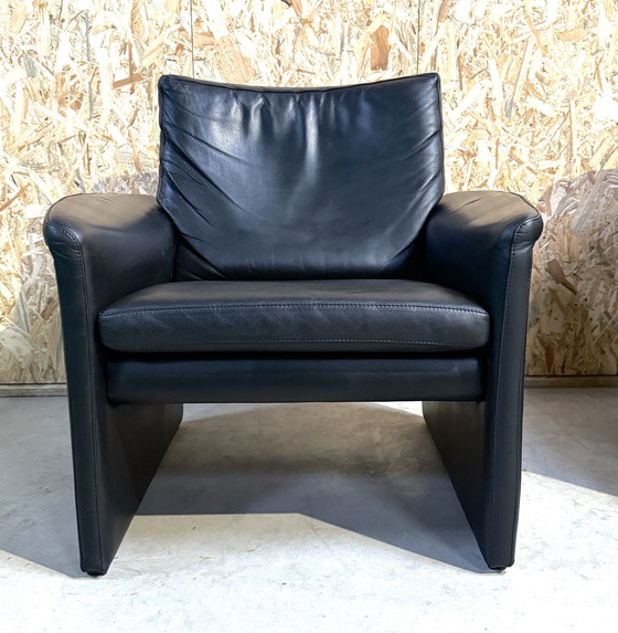 Image 1 of Vintage Leolux By Antipode Black Leather Sofa With Armchair