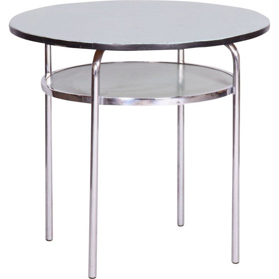 Image 1 of Table ronde vintage Bauhaus en acier chromé et bois laqué, Tchécoslovaquie 1930