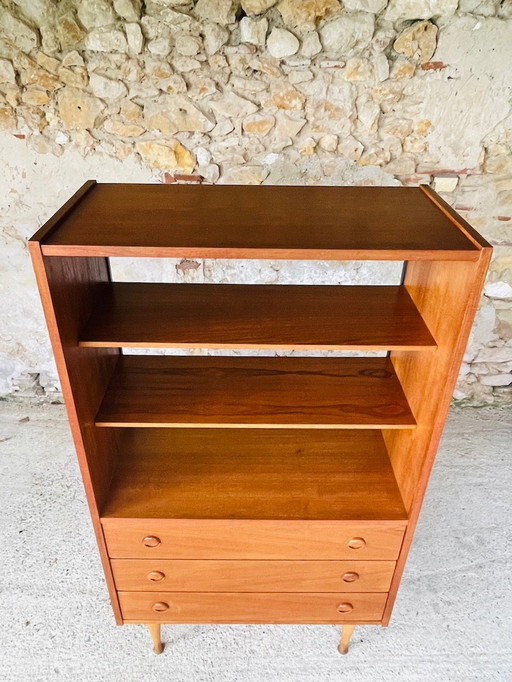 Vintage, bibliothèque en teck avec tiroirs, style scandinave 1960S