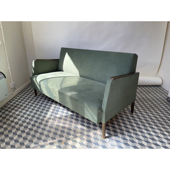 Image 1 of Canapé vintage 3 places en bois et tissu, Danemark 1960