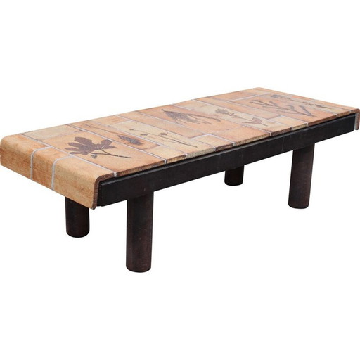 Table basse vintage en céramique modèle Herbier par Roger Capron, 1950