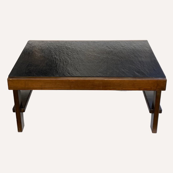 Image 1 of 1X Table basse moderniste brutale en pierre naturelle noire et grise Par Carl Straub, Allemagne, 1979