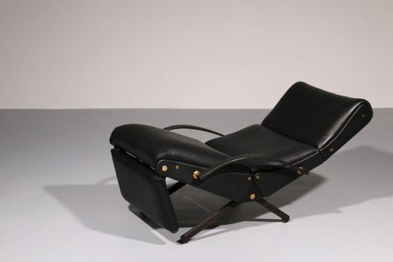 Image 1 of Italian Black Leather Adjustable P40 Relax Chair By Osvaldo Borsani Tecno.