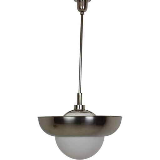 Lampe suspendue vintage art déco en métal et verre, Tchécoslovaquie 1930