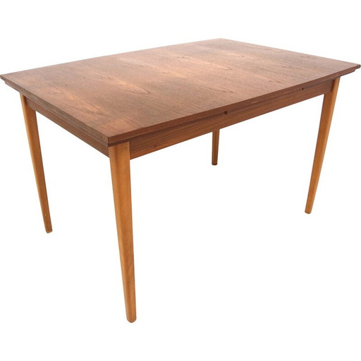 Table de salle à manger extensible "portfolio" en teck et hêtre, Danemark 1960