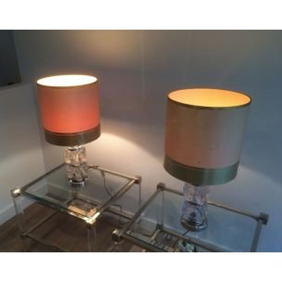 Image 1 of Paire de lampes de table vintage en verre et chrome,1960