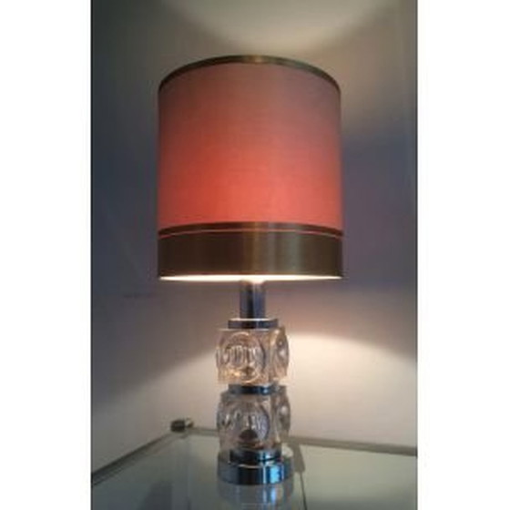 Image 1 of Paire de lampes de table vintage en verre et chrome,1960