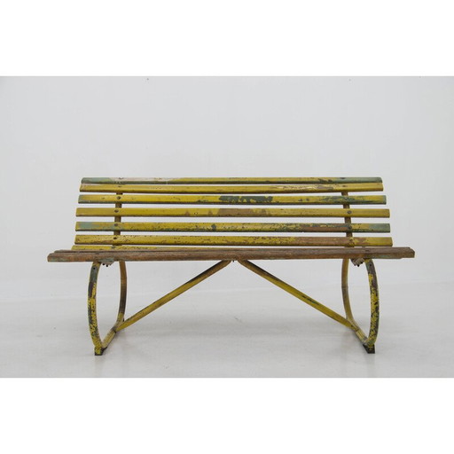 Banc vintage en bois et en fer, années 1920