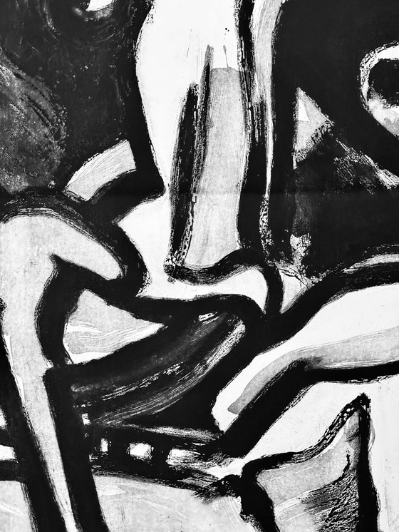 Image 1 of Bengt Lindstrom ( 1925-2008 ) Xxl Composition Abstraite En Noir Et Blanc / Mouvement Cobra