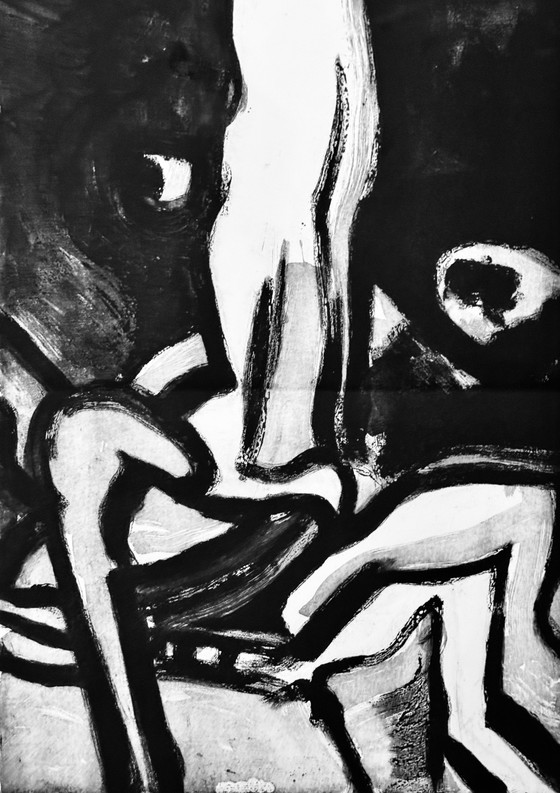 Image 1 of Bengt Lindstrom ( 1925-2008 ) Xxl Composition Abstraite En Noir Et Blanc / Mouvement Cobra