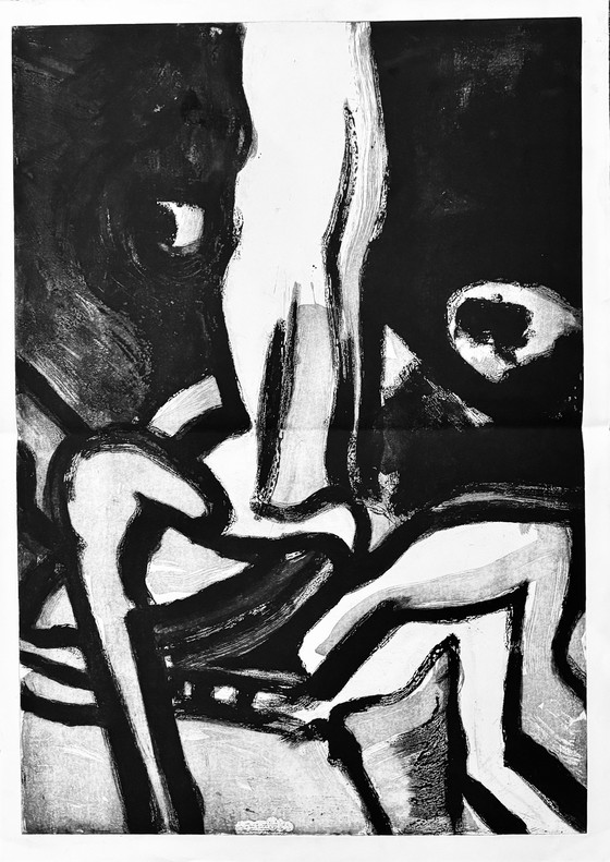 Image 1 of Bengt Lindstrom ( 1925-2008 ) Xxl Composition Abstraite En Noir Et Blanc / Mouvement Cobra