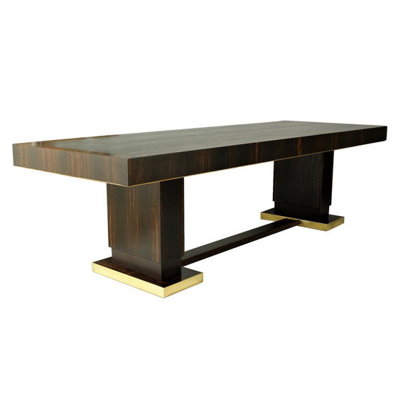 Image 1 of Table vintage en ébène de Macassar et laiton, 1930