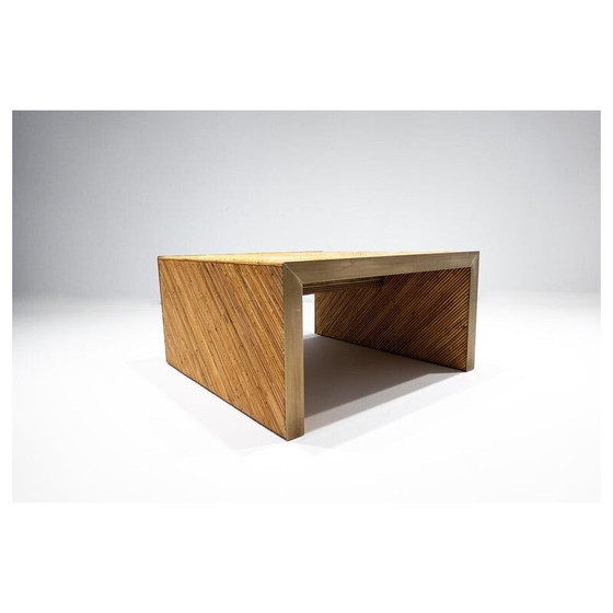 Image 1 of Table basse vintage en bambou et laiton, Italie