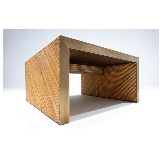 Image 1 of Table basse vintage en bambou et laiton, Italie