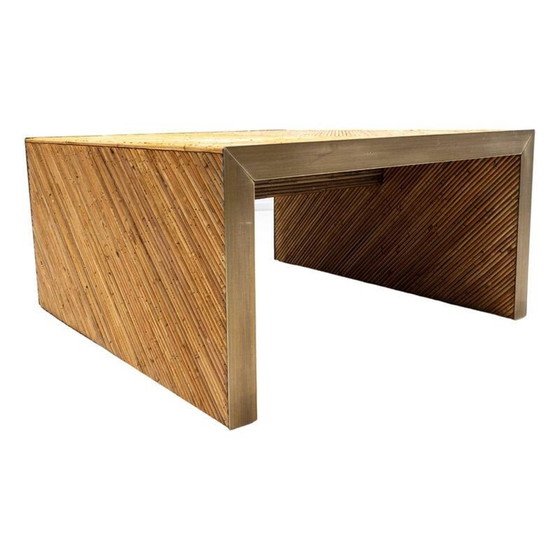 Image 1 of Table basse vintage en bambou et laiton, Italie
