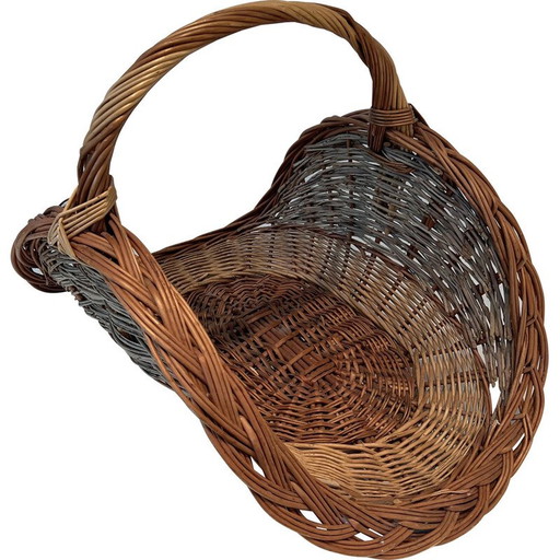 Porte-bois en rotin vintage, 1970