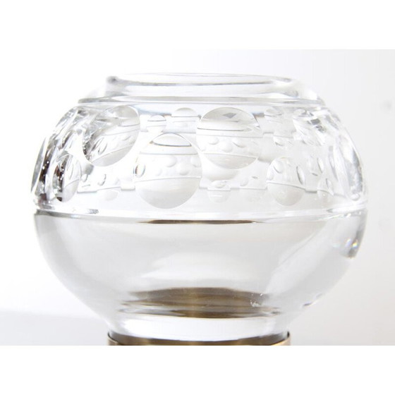Image 1 of Bougeoir vintage en cristal et laiton par Jan Johansson pour Orrefors, Suède 1970