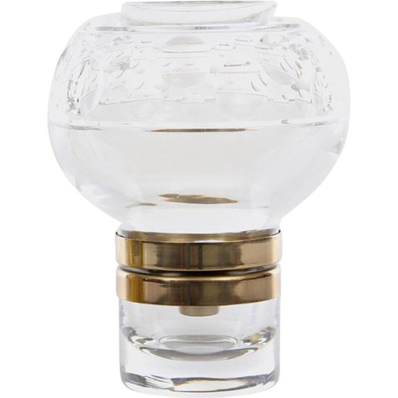 Image 1 of Bougeoir vintage en cristal et laiton par Jan Johansson pour Orrefors, Suède 1970