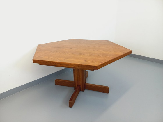 Image 1 of Table À Manger Hexagonale Vintage Des Années 80 En Bois De Chêne