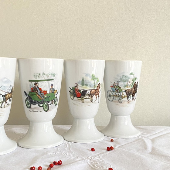 Image 1 of Lot De 6 Mazagrans Tasse À Café Mug Porcelaine Limoges Hippomobile Automobile
