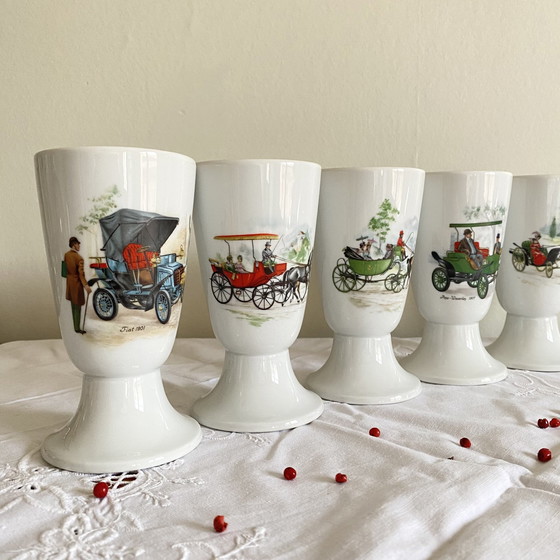 Image 1 of Lot De 6 Mazagrans Tasse À Café Mug Porcelaine Limoges Hippomobile Automobile