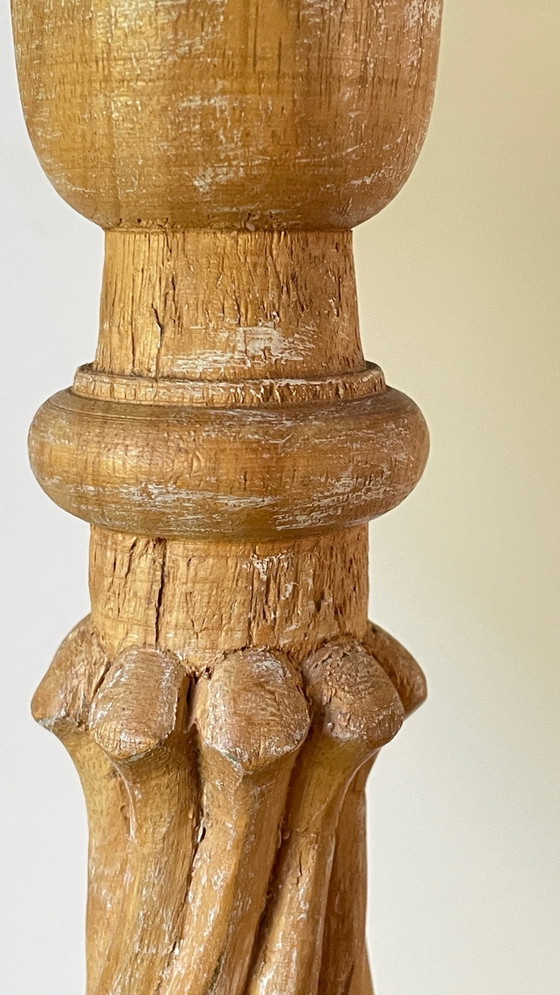 Image 1 of Lampe Vintage Bois Sculpté Et Tissu