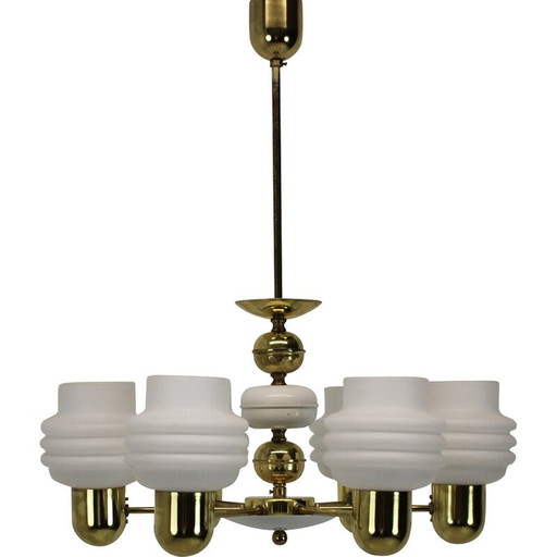 Lustre vintage en métal et laiton doré par Kamenicky Senov, Tchécoslovaquie 1970