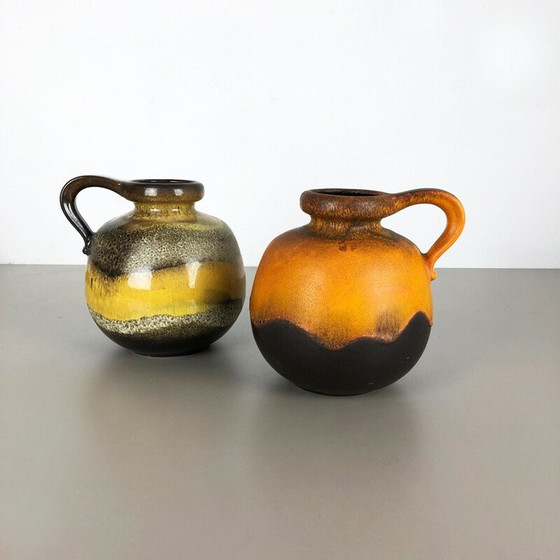 Image 1 of Paire de vases vintage en céramique de lave par Scheurich, Allemagne 1970