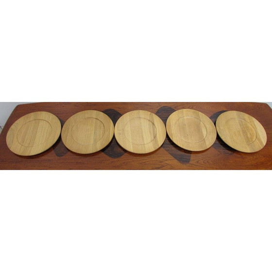 Image 1 of Set de 5 assiettes vintage en bois de chêne massif par Ddmm, Danemark 1960
