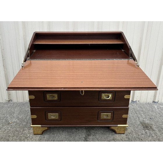Image 1 of Commode vintage marine scriban en bois d'acacia et laiton, 1950