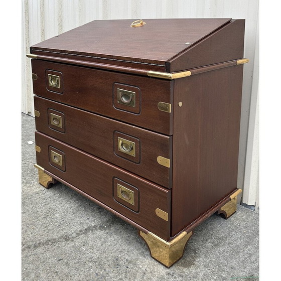Image 1 of Commode vintage marine scriban en bois d'acacia et laiton, 1950