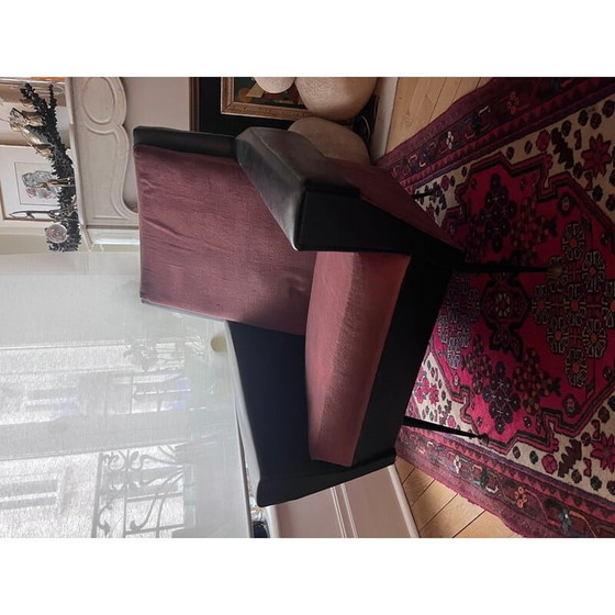 Image 1 of Fauteuil vintage en simili cuir noir et velours rose, années 1950