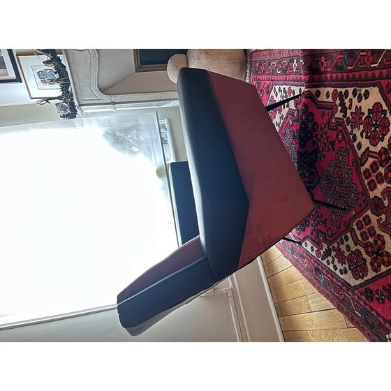 Image 1 of Fauteuil vintage en simili cuir noir et velours rose, années 1950