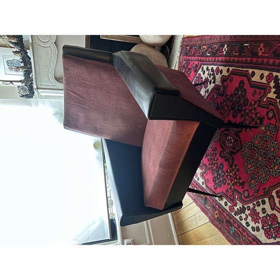 Image 1 of Fauteuil vintage en simili cuir noir et velours rose, années 1950
