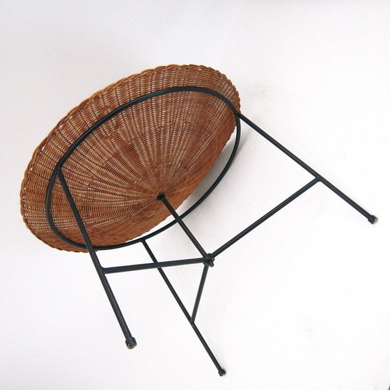 Image 1 of Porte-revues vintage en osier et laiton laqué noir, 1960
