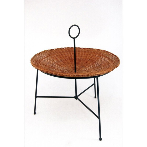 Image 1 of Porte-revues vintage en osier et laiton laqué noir, 1960