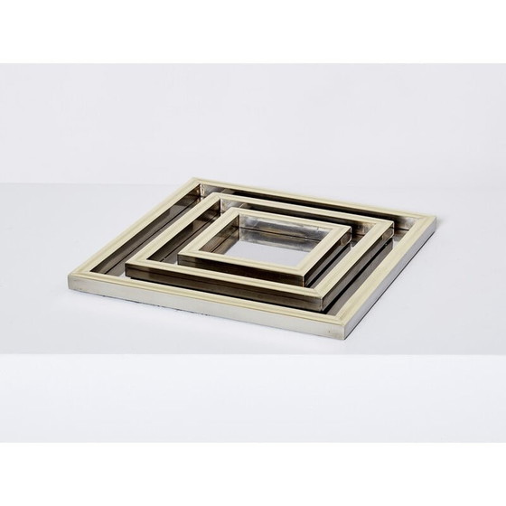 Image 1 of Ensemble de 3 plateaux gigognes vintage en acier et laiton, 1970