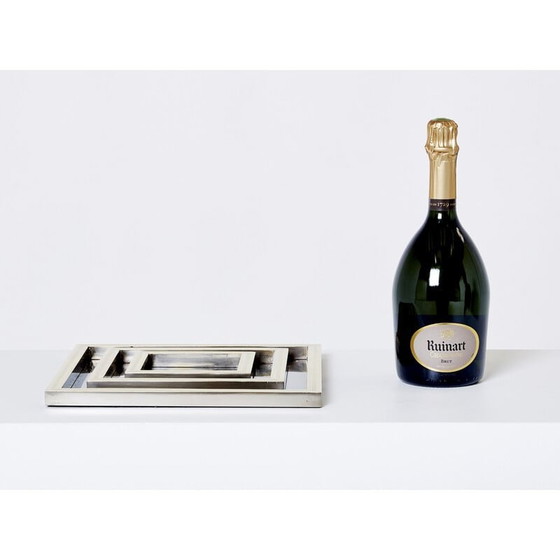 Image 1 of Ensemble de 3 plateaux gigognes vintage en acier et laiton, 1970