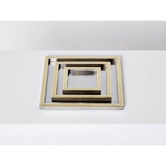 Image 1 of Ensemble de 3 plateaux gigognes vintage en acier et laiton, 1970