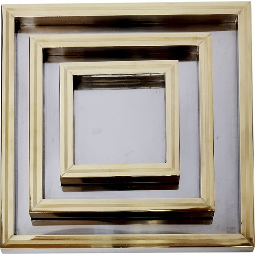 Ensemble de 3 plateaux gigognes vintage en acier et laiton, 1970