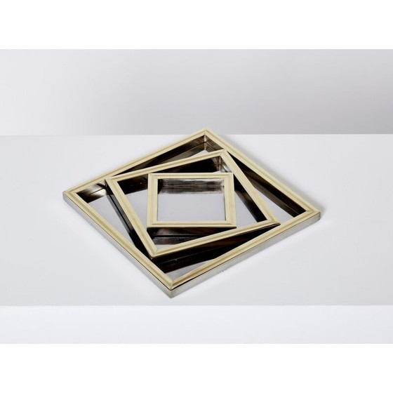 Image 1 of Ensemble de 3 plateaux gigognes vintage en acier et laiton, 1970