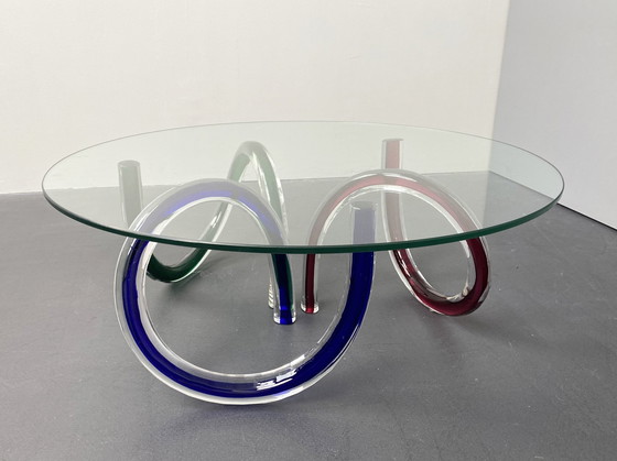 Image 1 of Table Basse En Verre De Murano Par Maurice Barilone Et R. Angelo Pour Roche Bobois, Italie, Années 80