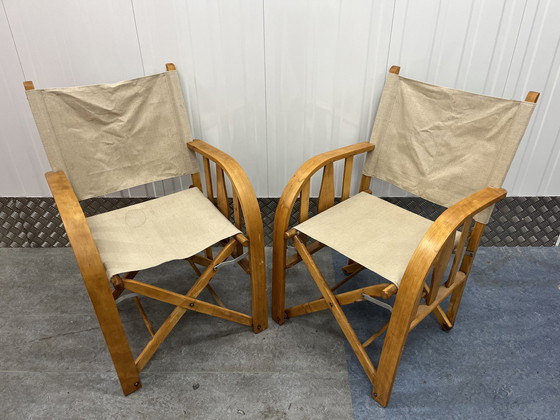 Image 1 of Ensemble de 2 chaises pliantes de directeur vintage françaises de luxe
