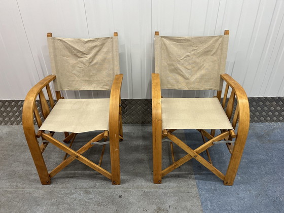 Image 1 of Ensemble de 2 chaises pliantes de directeur vintage françaises de luxe