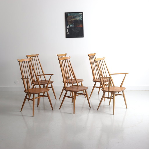 Lot de 6 Chaises de Salle à Manger Windsor en Hêtre et Orme par Lucian Ercolani pour Ercol, England, 1960s