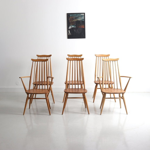 Lot de 6 Chaises de Salle à Manger Windsor en Hêtre et Orme par Lucian Ercolani pour Ercol, England, 1960s