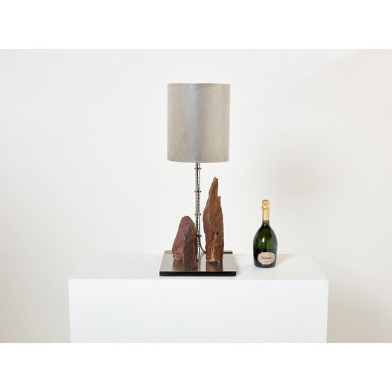 Image 1 of Lampe vintage en acier brossé et schiste rouge par Philippe Jean, 1970